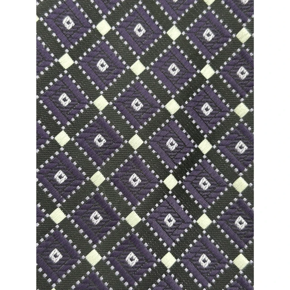 Bergamo Men's 100% Silk Necktie Black Purple Geometric Diamond Made in Italy